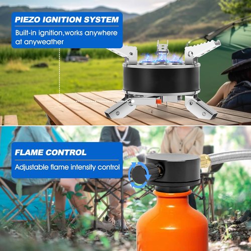 Camping Windproof Stove with Piezo Ignition Flame Regulator 6800W Portable Foldable Camping Windproof Gas for Outdoor