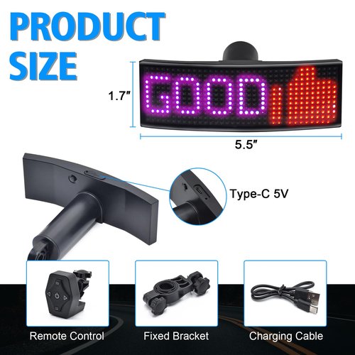 GOTUS Programmable LED Smart Bike Tail Light, Rear Bike Light,with Speedometer and APP Custom Text, Patterns, Animations Display, for Adults Kids Road Mountain