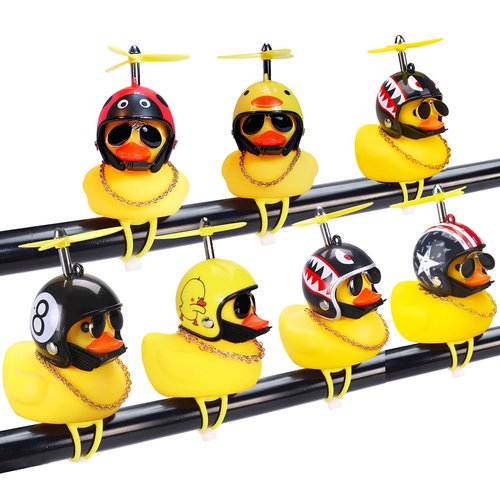 wonuu Duck Bike Bell with Light and Propeller Helmet Cute Ducks Bicycle Horn, Car Dashboard Decoration Squeeze Rubber Duck Motorcycle Bike Bells Ornaments