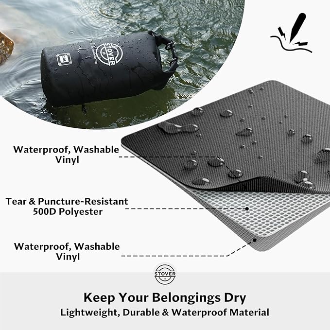 STOVER 5/10/25/30/40/55L Waterproof Dry Bag, Small Lightweight Roll Top Dry Bag Backpack w/Waterproof Phone Case, Kayaking, Travel, Hiking, Fishing, Tubing, Camping, the Beach, Men/Women (Black)