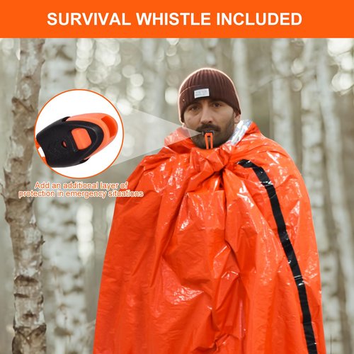 Emergency Sleeping Bag 4 Pack Survival Sleeping Bag with Whistles Thermal Emergency Bivy Sack Sleeping Bags Portable Emergency Blanket for Outdoor Hiking Camping (Orange+Green)
