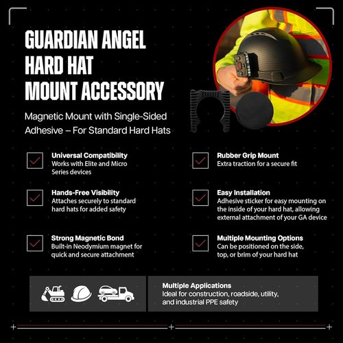 Guardian Angel Flashlight Hard Hat Mount Accessory – Magnetic Mount – Single Sided Adhesive for Strong Bond, Rubber Grip Attaches to Guardian Angel Safety Light – For Hard Hats & More