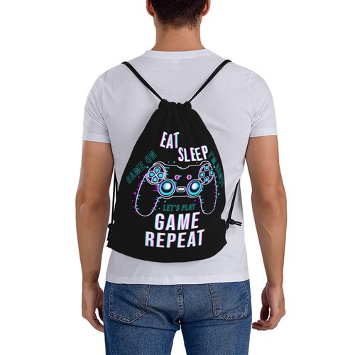 AIMASTZ Eat Sleep Game Repeat Unisex Drawstring Backpack Bag Sport Gym Swim Travel Sackpack
