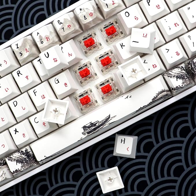 MOLGRIA GK68 68-Key RGB Backlit Gaming Keyboard with Plum Blossom Keycaps, Hot Swappable Red Mechinery Switches, Triple Mode Connection with Knob Mechanical Keyboard for Win/Mac OS