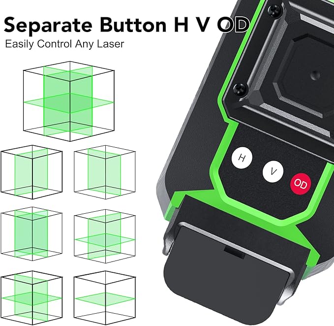 Laser Level, 3x360° Self Leveling Green Cross Line Laser for Construction and Picture Hanging with Rechargeable battery, Remote Controller, Magnetic Rotating Stand-black