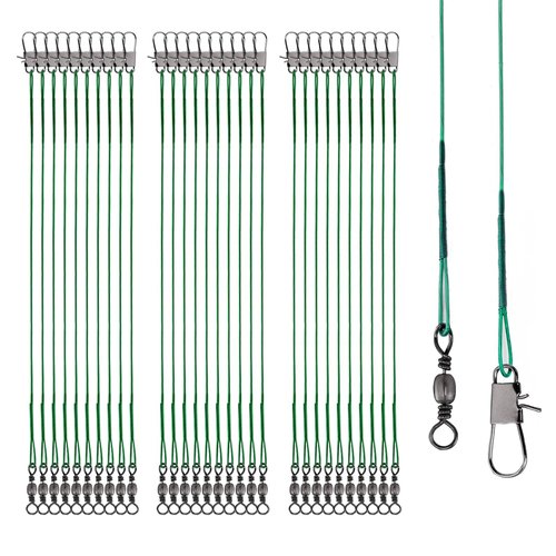 Fishing Leaders, 30pcs Stainless Steel Leader Wire Fishing Leader Line with Swivel Snaps Fishing Wire Leaders Connecting Fishing Tackle Lure or Hook for Saltwater and Freshwater - 11.81inch