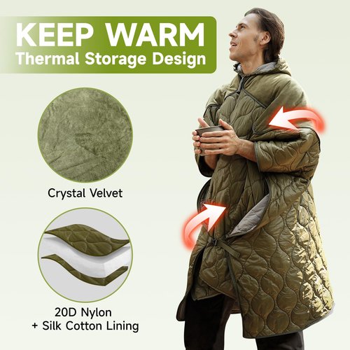 Travel Bird Sleeping Bag for Adult, Wearable Blanket Insulated Poncho Hooded, Sleepingbag Quilt for Winter Camping Hiking Sports