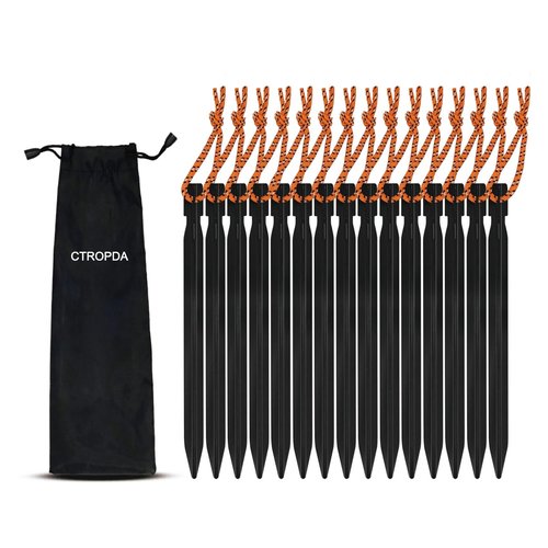 CTROPDA 15Pack Tent Stakes, 7075 Aluminum Tent Stakes with Pull Rope, Lightweight Tent Pegs for Backpacking, Durable Camping Tent Accessories, Black…