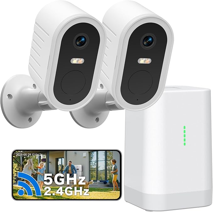Security Cameras Wireless Outdoor,No Subscription,2 Cam-Kit,Support 2.4G & 5G WiFi Router,Home Security System with 2K Night Vision,128GB Local Storage,PIR Alerts,Motion Detection