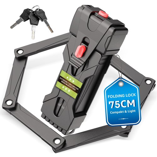 INTEKIN Compact Folding Bike Lock, Heavy Duty Bicycle Lock with 3 Keys and Mount, Lightweight Foldable Chain Locks for E-Bike, Motorcycles, Scooters - 75cm (30 in)