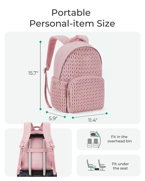 BAGSMART College Backpack for Women, Lightweight Puffy Travel Backpack, TSA Personal Item Casual Daypack,14 Inch Fashion Bookbag, Black