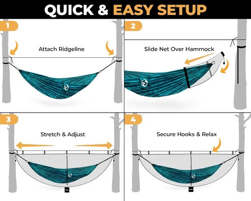 Foxelli XL Hammock Net – 12ft Net for Hammocks, Lightweight Portable Hammock Netting, Fast and Easy Set Up, Fits All Camping Hammocks