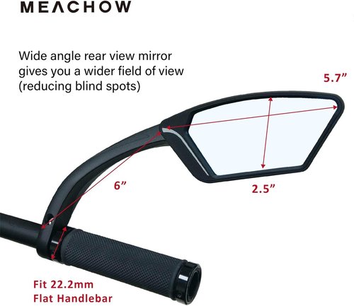 MEACHOW New Scratch Resistant Glass Lens,Handlebar Bike Mirror, Rotatable Safe Rearview Mirror, Bicycle Mirror,ME-002