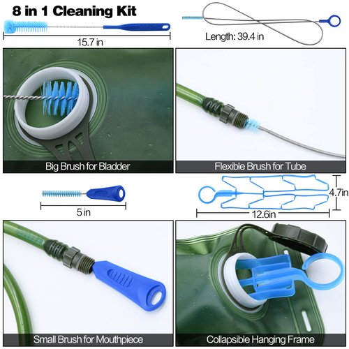 Hydration Bladder with Cleaning Kit, 2L Water Bladder with Cleaning Kit, Leakproof Water Reservoir for Hiking Biking Climbing Cycling Running Camping Backpack, Army Green