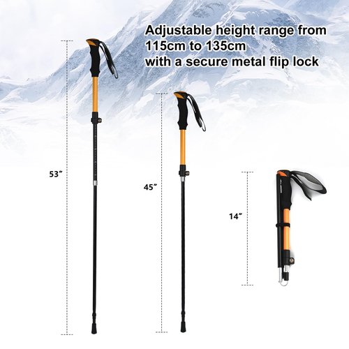 IEJ Ultralight Hiking Pole - Portable Collapsible Outdoor Trekking Pole Plain Design with Whistle for Wilderness Travel - Suitable for Men, Women, Comfortable Sweat-Absorbing Grip, One Piece, Yellow