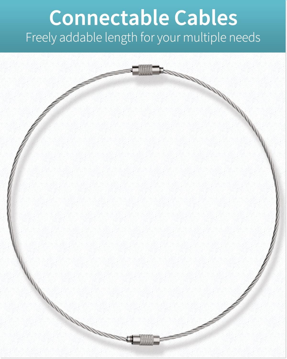 Pawfly 5 Inch/10 Inch Wire Keychain Cable Large Stainless Steel Key Ring Loop Holder, 20/50/100 Pack