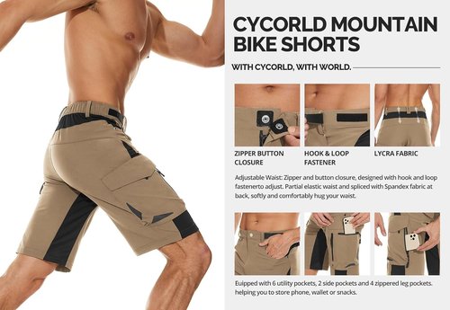 Cycorld Mens-Mountain-Bike-Shorts, Cycling, Hiking, Cargo, Outdoor Shorts