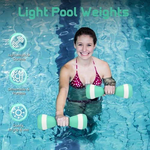 2PACK Aquatic Exercise Dumbbells, EVA Foam Barbells, Water Weights for Pool Exercise, Water Dumbbells for Men Women Water Workouts, Swimming Training (Lake Blue+White)