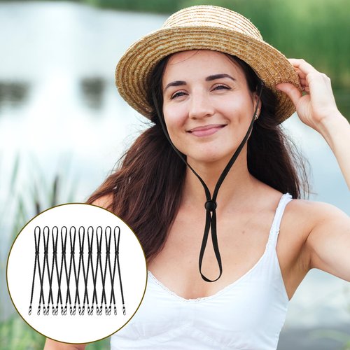 10 Pcs Removable Chin Cord Windproof Hat Strap Clips Anti-Lost Cap Strap Clips for Golfing Boating Fishing Hat Outdoor (Black)