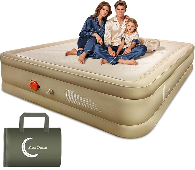 Queen Air Mattress with USB Rechargeable Built-in Pump, Wireless Inflatable Airbed, FlexWeave Tech for 1100 lbs Ultra Firm Support, Portable for Home & Camping, Leak Proof Design, Carry Bag