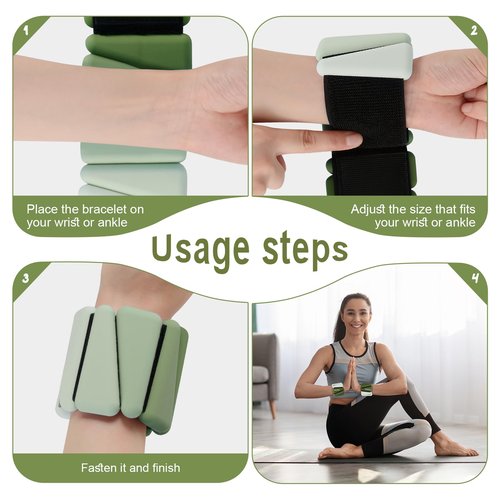 Wrist Weights for Women, Set of 2 Adjustable Ankle Weights Wearable Arm and Leg Wrist Weights for Walking Yoga Pilates Running Dance Gym 1Lb Each (Gradient Green)