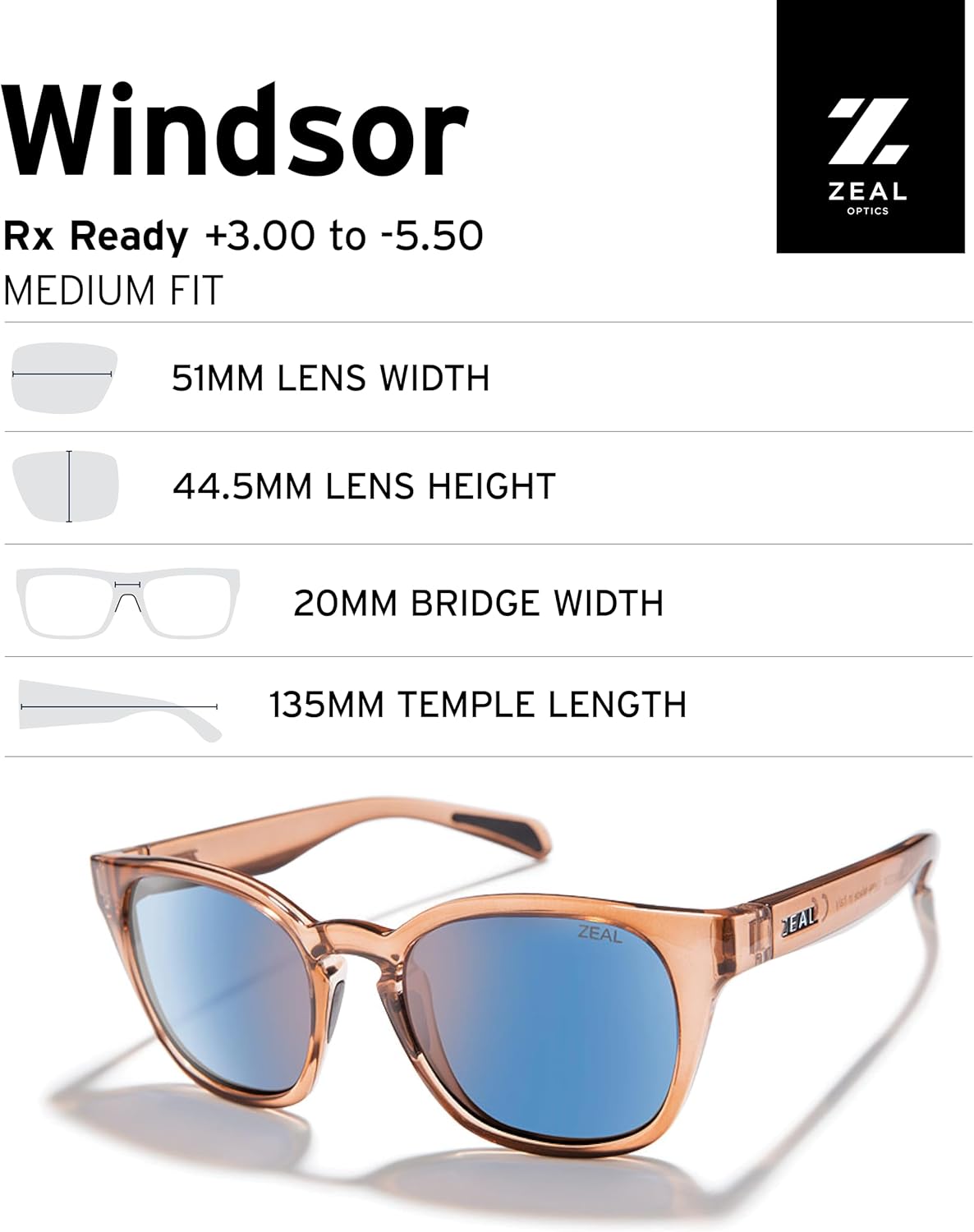 Zeal Optics - Windsor - Polarized Sunglasses Women and Men - Plant-Based Sunglasses with Proflex Rubber for Stability