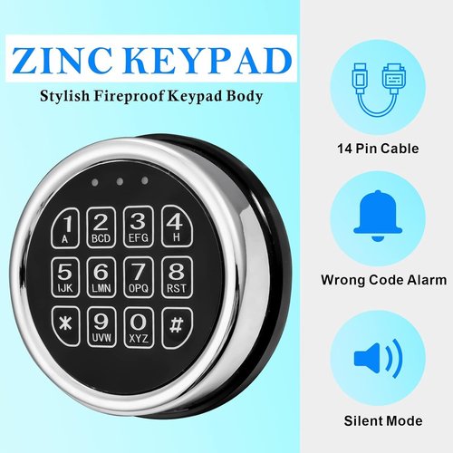Gun Safe Lock Replacement, Electronic Chrome keypad with 14 Ribbon Cable Access Gun Lock, Safe Accessories Lock Part Complete Set