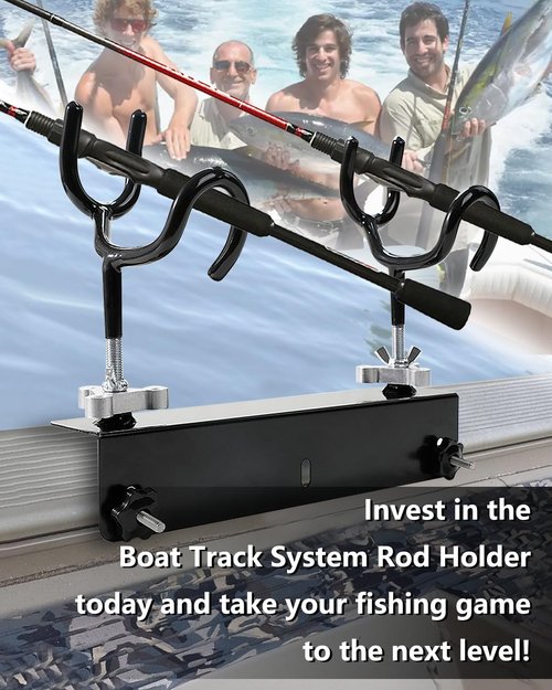 Boat Track System Rod Holder with Power Lock and Track Adapter - Compatible with Most Kayak Tracks - 360-Degree Adjustable Rotation and ALOCK Rod Secure Rig (2 Stand)