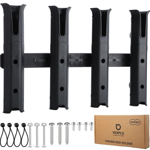 VEXPLO Adjustable Fishing Rod Holders for Boat Golf Cart Garage Kayak Crate Cooler Wagon RV, 4 Tube Wall-Mounted Boat Fishing Pole Holder