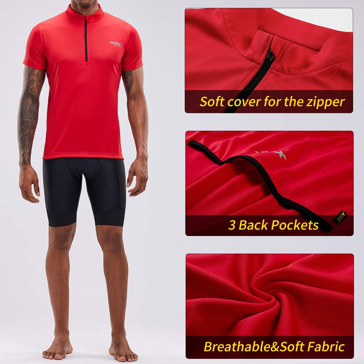 XGC Men's Short/Long Sleeve Cycling Jersey Bike Jerseys Cycle Biking Shirt with Quick Dry Breathable Fabric
