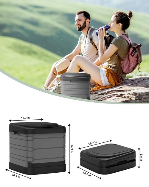 CAMPERFECT XXL Portable Toilet for Adults, Upgraded Camping Toilets Collapsible Toilet Extra Large 16.7-inch High Porta Potty for Camping Outdoor Activities and Travel, 18.1‘’*16.7''*16.7'' Gray