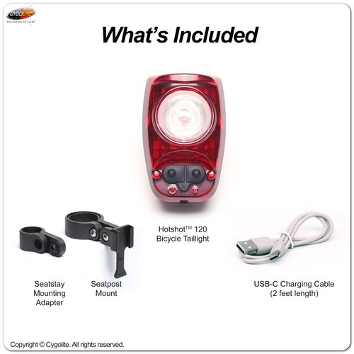 Cygolite Hotshot 120 Lumen Bicycle Taillight – 7 Night & Daytime Modes– User Adjustable Flash Speeds- Compact Design– IP64 Water Resistant– USB-C Rechargeable–Great for Busy Roads