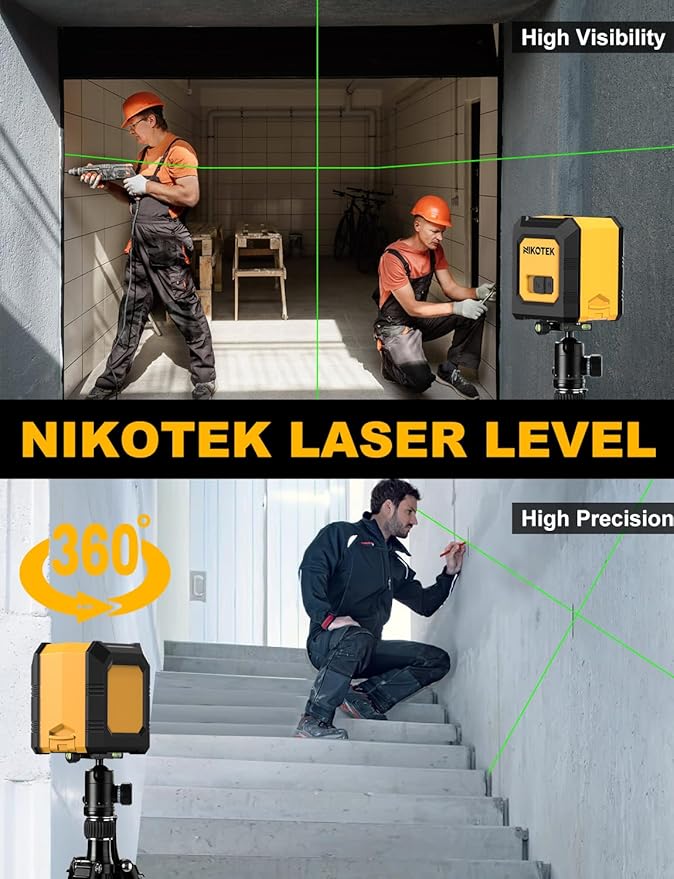 Green Laser Level, 20m/65ft Cross Line Laser with Self-Leveling Green Beam, Carrying Pouch, 2 AA Batteries, for Home Decoration/DIY/Construction Site etc