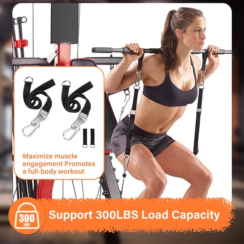 42'' Adjustable Squat Straps Compatible With Bowflex Xtreme 2 SE Home Gym Accessories, Squat Bar Lat Tower Straps Attachment Also Fit for Most Home Gym Cable Extensions