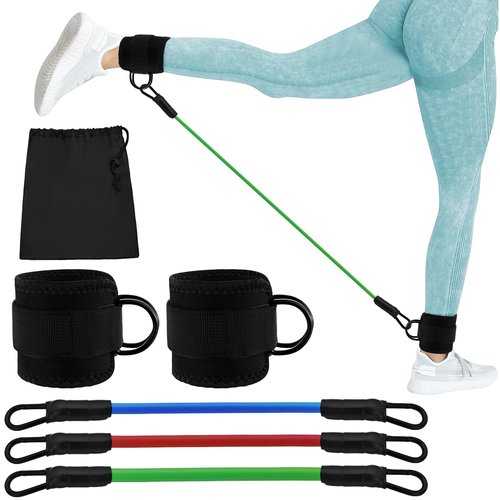Feelorna Ankle Resistance Bands with Cuffs, Portable Ankle Bands for Working Out, 3 Levels of Resistance, Black