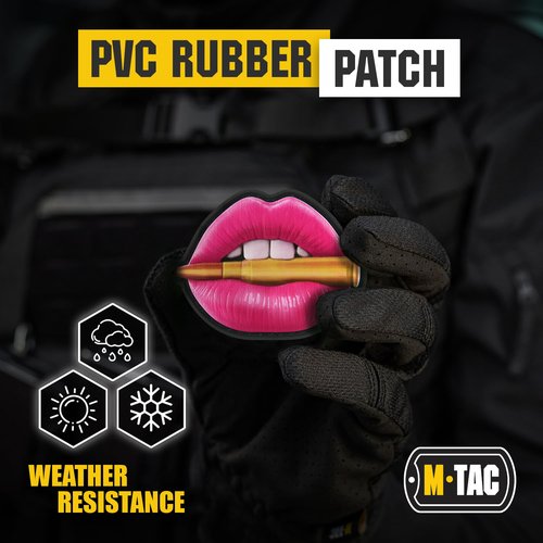 M-Tac Morale Patch Pink Lips with Bullet - PVC Tactical Military Patch with Hook Fastener Backing - Patches for Vest, Backpacks, Hats (Pink)