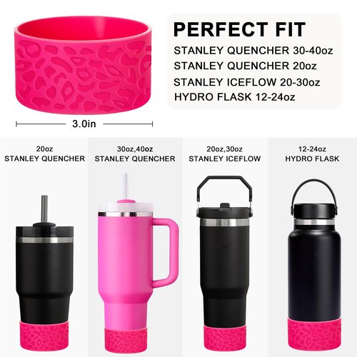 Raioaea for Stanley Cup Accessories, Leopard Engraved Silicone Boot for Stanley Cup 40oz 30oz 20oz & Hydro Flask 12-24oz, Stylish Bottom Protector Cover Sleeve for Yeti, Simple Modern,Rose Pink