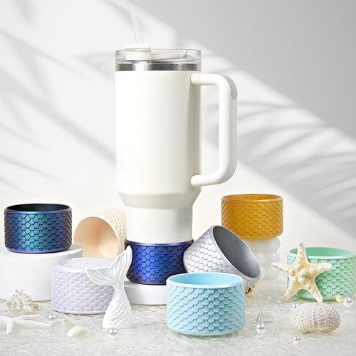 Vmini Mermaid Silicone Boot for Stanley Cup 40/30/20 oz, Made for HydroJug Traveler 32/40 oz & Owala Tumbler 40 oz, Bottom Protector for Stanley Cup Accessories 40oz 30oz, Glitter Copper