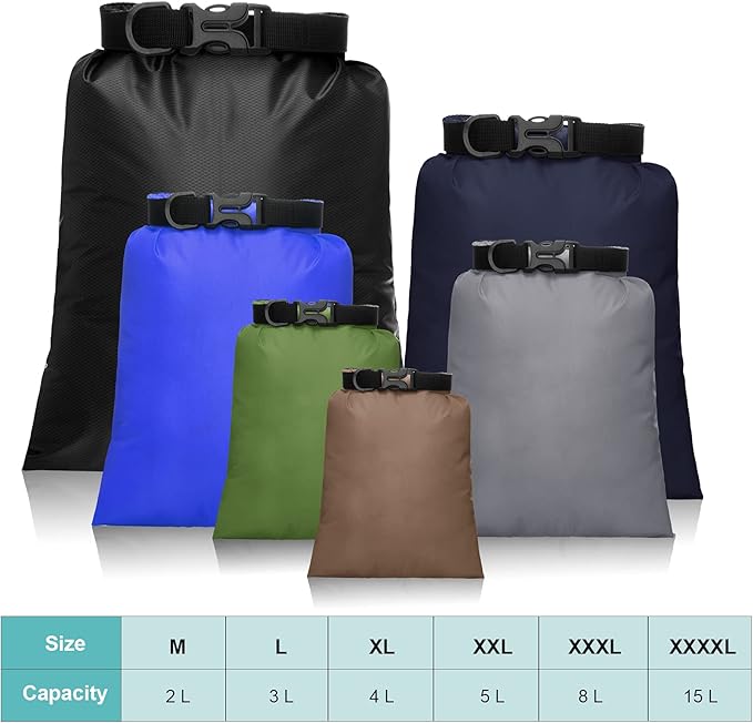 Shappy 6 Pcs Waterproof Dry Bag Set 6 Sizes Lightweight Sacks and Long Adjustable Shoulder Strap Outdoor Water Proof Keep Gear Dry Bag Stuff Sacks for Backpacking, Boating, Hiking, Camping (Dark)