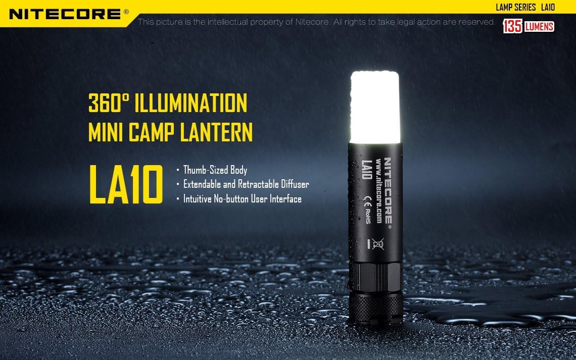 Nitecore LA10 135 Lumen dedicated magnetic base camping light with EdisonBright AA battery