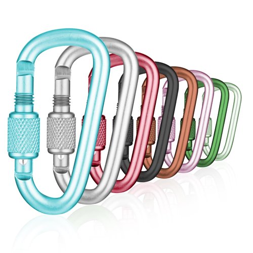 8 Pcs Locking Carabiner, Ymapinc D-Ring Locking Carabiner Keychain Hiking D Clips, Snap Hook Sport Accessories for Outdoor Camping Hiking Keychain Dog Leash