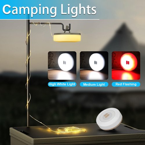 LIGBT 32.8FT Camping String Lights 3-in-1 Outdoor String Lights & Lantern with 15 Lighting Modes, Waterproof, Rechargeable, Beige