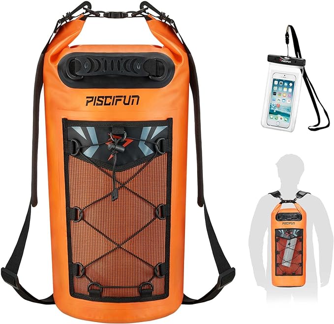 Piscifun Dry Bag, Waterproof Floating Backpack 5L/10L/20L/30L/40L with Waterproof Phone Case for Boating, Kayaking, Fishing