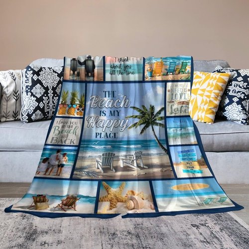 Beach Throw Blanket, Beach Lightweight Soft Blanket, Cozy Flannel Velvet Blankets for Travel Camping Hiking 40"x50"