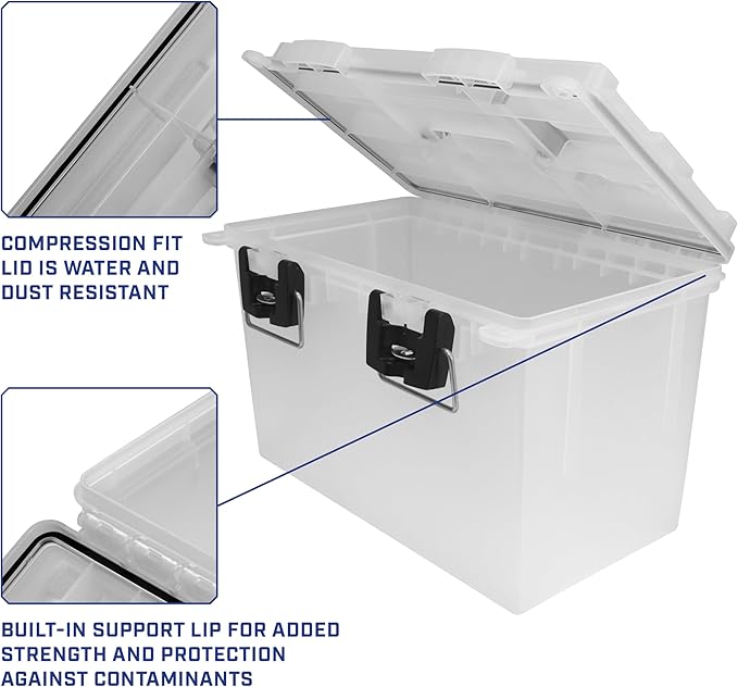 Sheffield 12767 4-Pack XL Ammo Storage Box, Stackable .50 Cal Field Boxes, Water and Dust Resistant, Lockable Storage Box with Handle, Heavy Duty Protection for Hunting Gear, Made in the USA, Frost