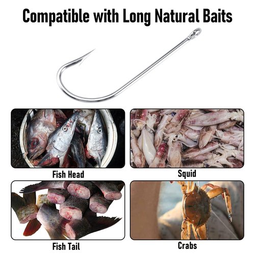 Dr.Fish Fishing O'shaughnessy Straight Shank Saltwater J Hook White Nickel Striper Bass Flounder Snapper Live Bait Hook #2