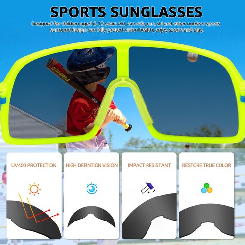SODQW Kids Baseball Sunglasses Sports Wrap Around Frame Cycling Running Glasses for 6-12 boys girls