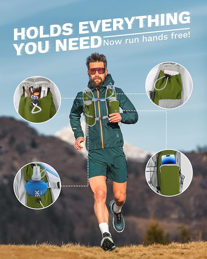 Running Vest for Women and Men, Hydration Backpack for Runners, Trail, Hiking, Biking and Walking, with Front Phone Holder, Adjustable Chest and Waist Strap