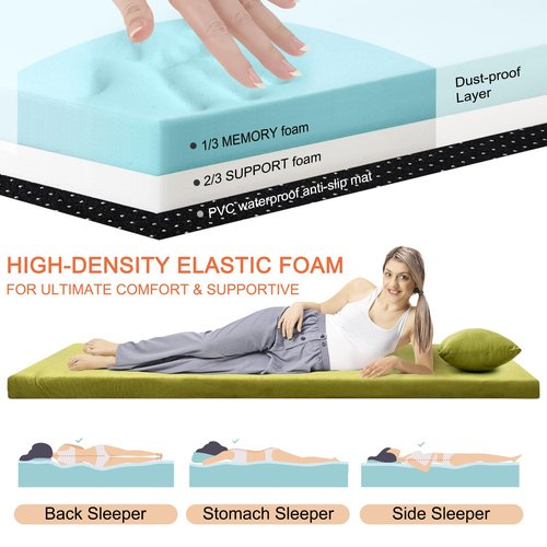 Airpanda Memory Foam Camping Mattress Sleeping Pad, 3" Thick Waterproof Portable Roll Up Sleeping Mats & Floor Mattress Pad with Pillow + Travel Bag for Camping Car Truck Tent Sleepover Kids Adult