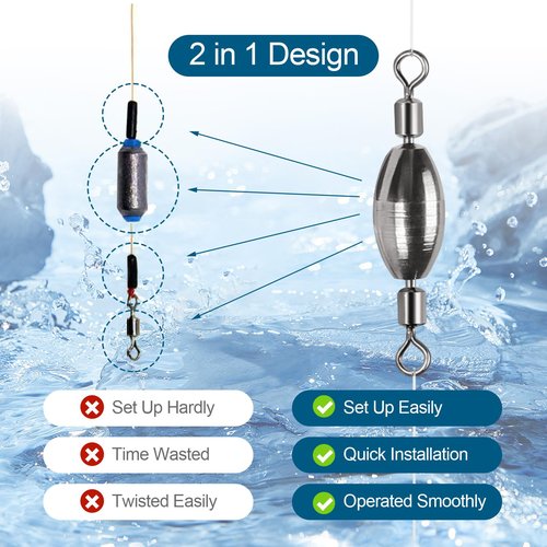MYLPRETALE 34Pcs Fishing Weights Swivel Brass Sinkers Fishing Weight, Bullet Sinker Weight Kit Tackle, Rolling Swivel Saltwater Freshwater Drop Shot Weights